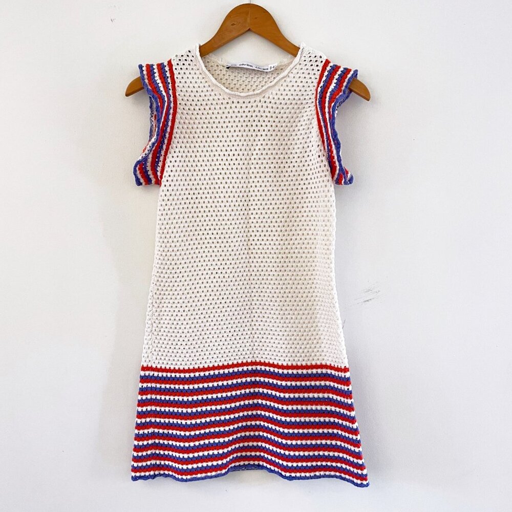 & Other Stories Cream Knit Mini Dress with Red and Blue Stripes
